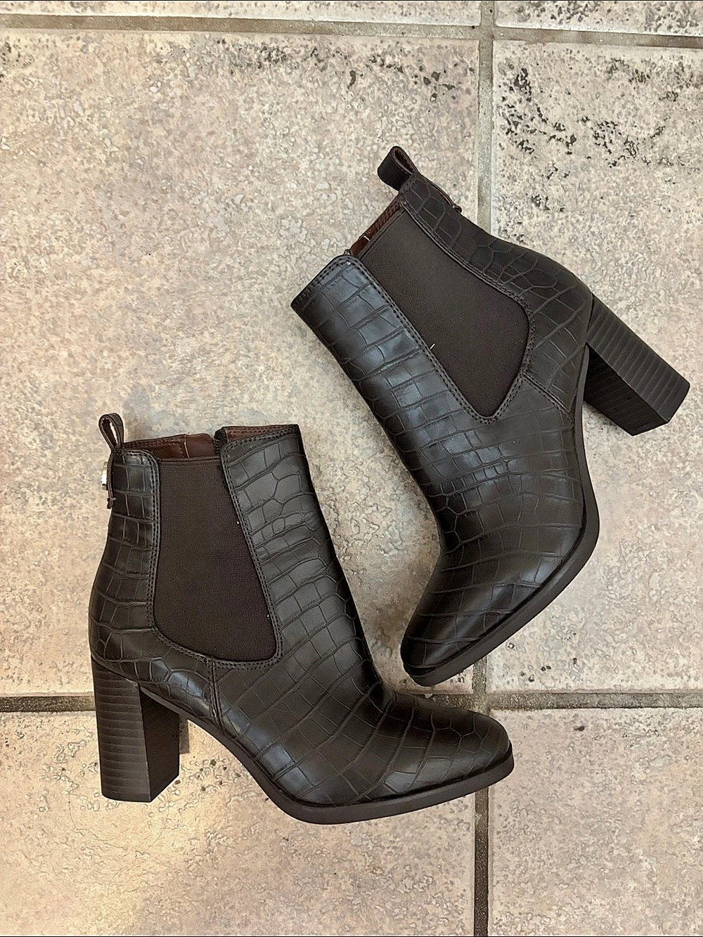Gianni Bernini Brigittie Black Crocodile Textured Ankle Boots
